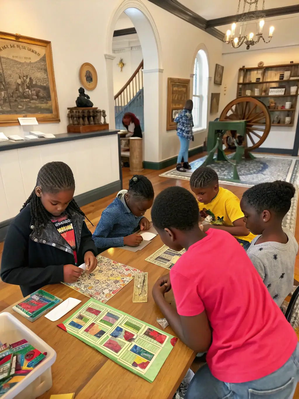 A photograph of children participating in a historical workshop organized by the association, learning about traditional crafts and local history.